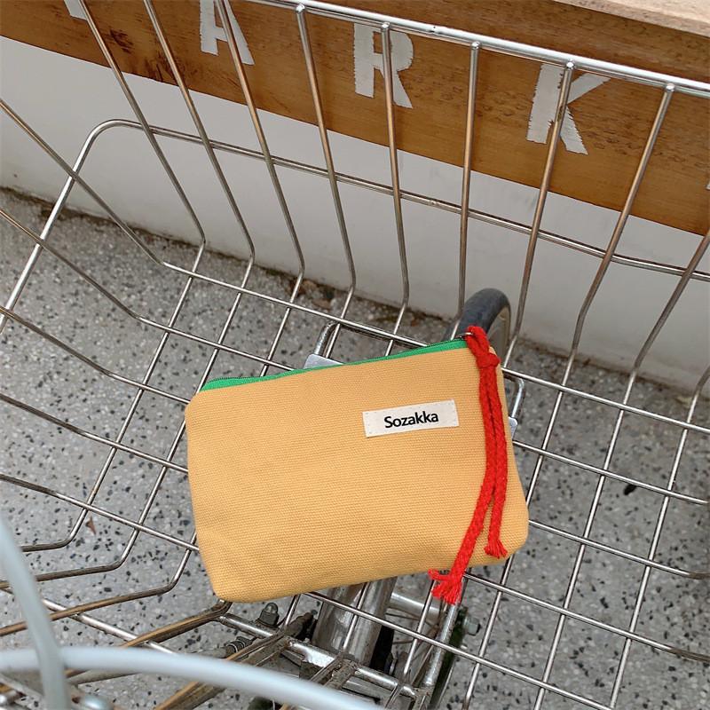 3561 Color Block Canvas Lipstick Makeup Bag Portable Coin Purse Toiletry Sanitary Napkin Storage Pouch StyleA