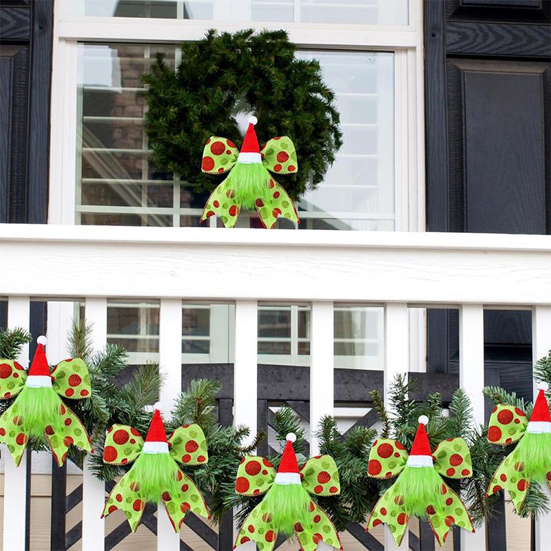 5/10Pcs Plush Foliage Wreaths Christmas for Xmas Tree Party Ornaments Santathemed Decor Glitter Dot Ribbons with Santa Hat