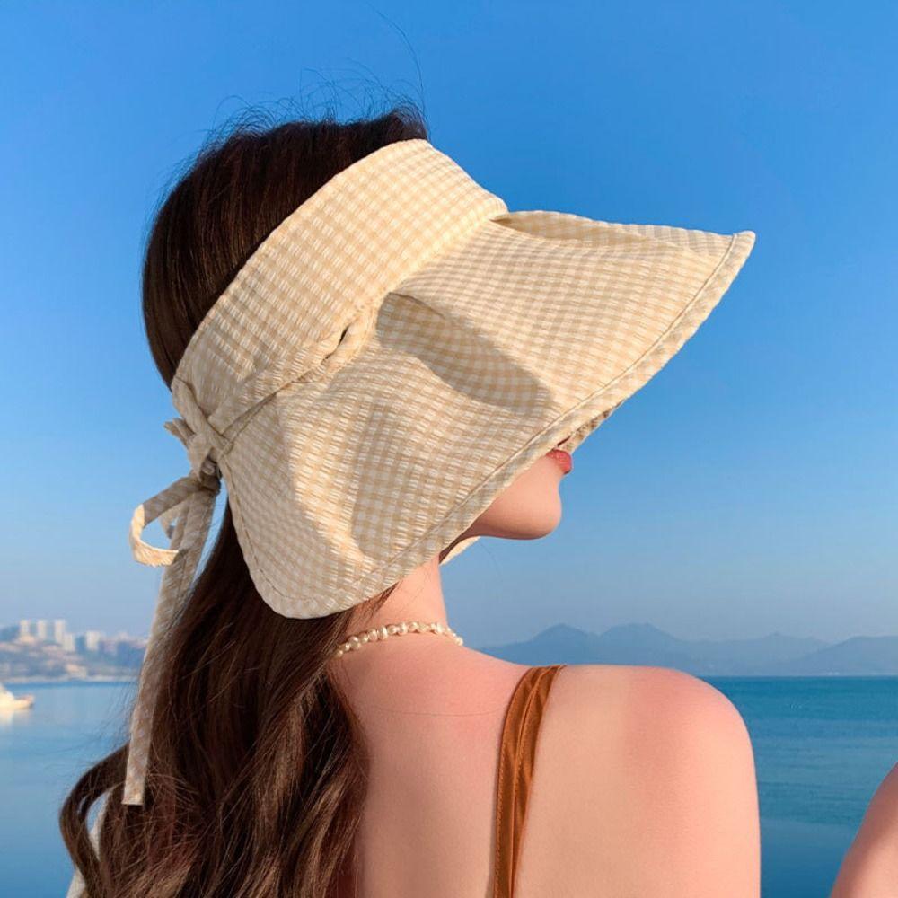 Plaid Print Large Brim Sun Hat Breathable Summer Fisherman Cap Portable Wide Brim Sunhat  Travel