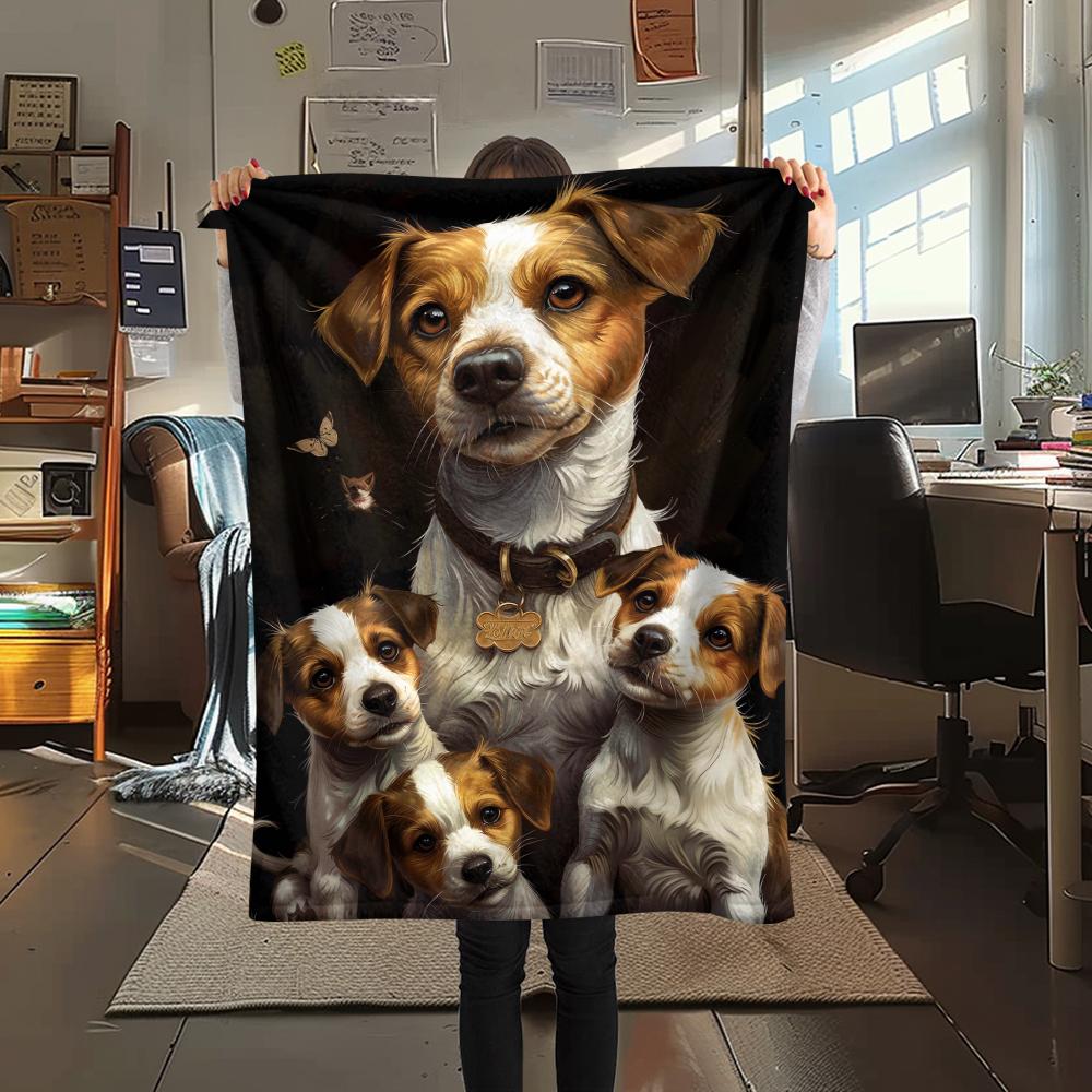 1Pc Cute Puppy Print Flannel Blanket, High quality Comfortable for All Seasons, Home Decor, Warmth and Comfort, Perfect for Christmas Gifts