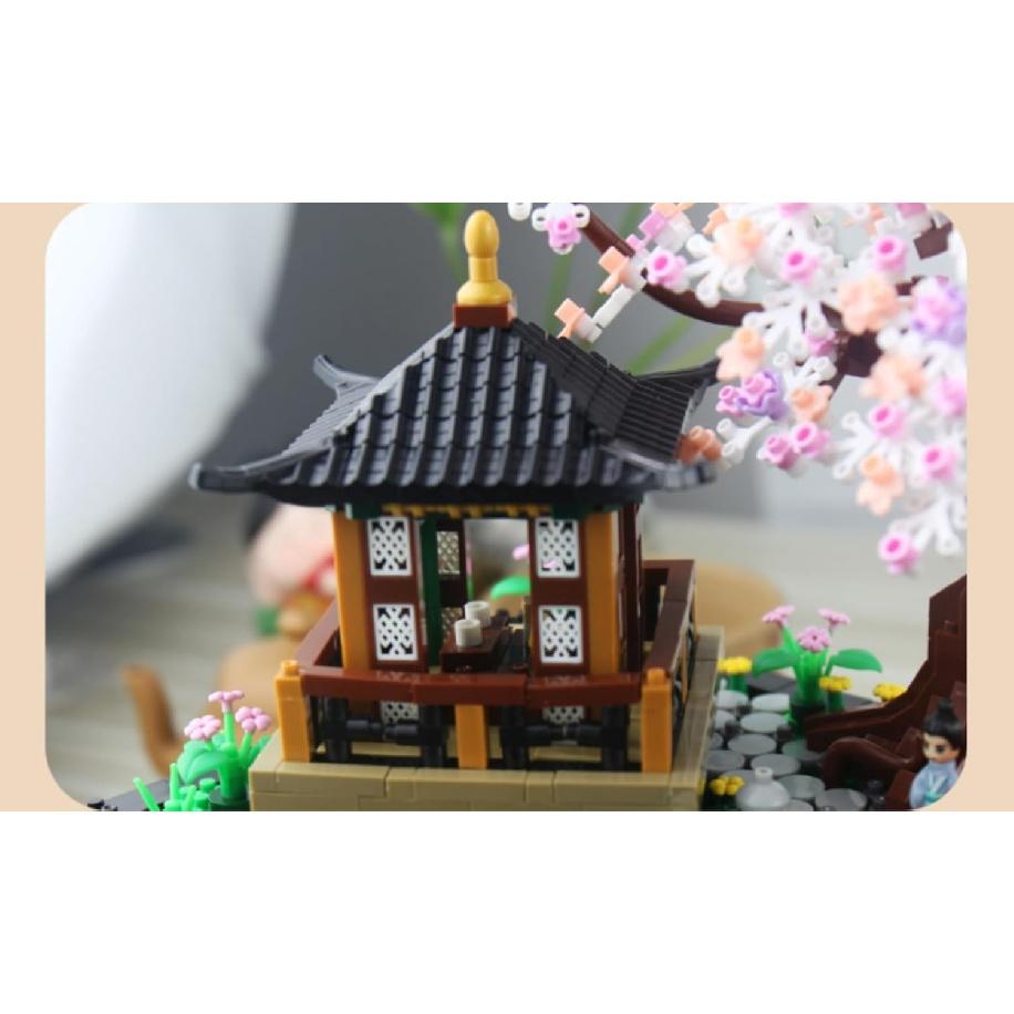 Japanese Zen Gardens and Meditation Cherry Blossom Garden Pavilion Bridge Mini Building Blocks Set Bonsai Trees Building Set for Adults and Kids Toy