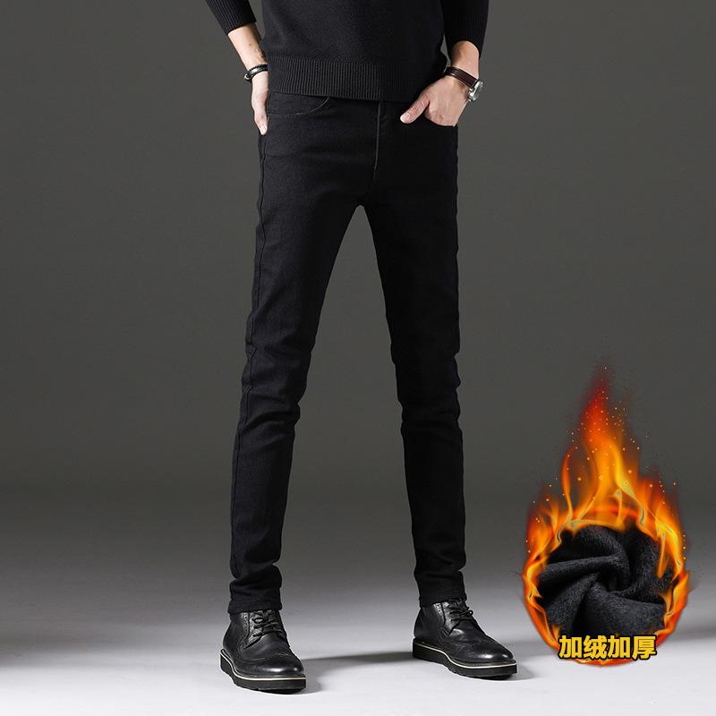 

Осень и зима плюс бархатные толстые мужские джинсы с короткими штанинами облегающие эластичные брюки модные универсальные повседневные мужские брюки 38