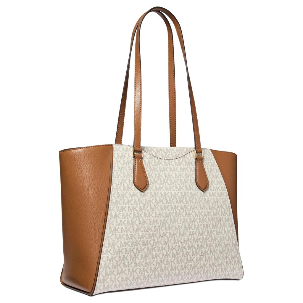 Michael Kors Taryn Logo Charm Tote Bag Women Tote Vanilla-White Acorn-Brown 30F4GTBT7B-VANILLA/ACRN