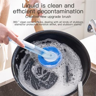Kitchen Cleaning Brush Long Handle Pot Dish Sponge Dishwashing Scrubber Liquid Soap Dispenser Removable Cleaner Wash Wipe