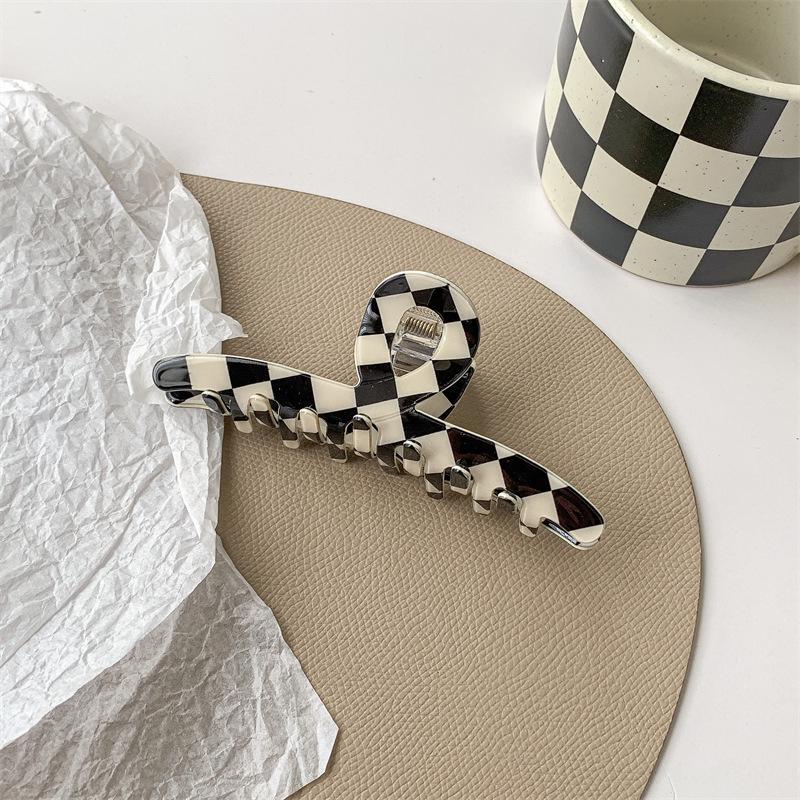 Black & White Checkerboard Shark Hair Clip - Elegant Summer Accessory