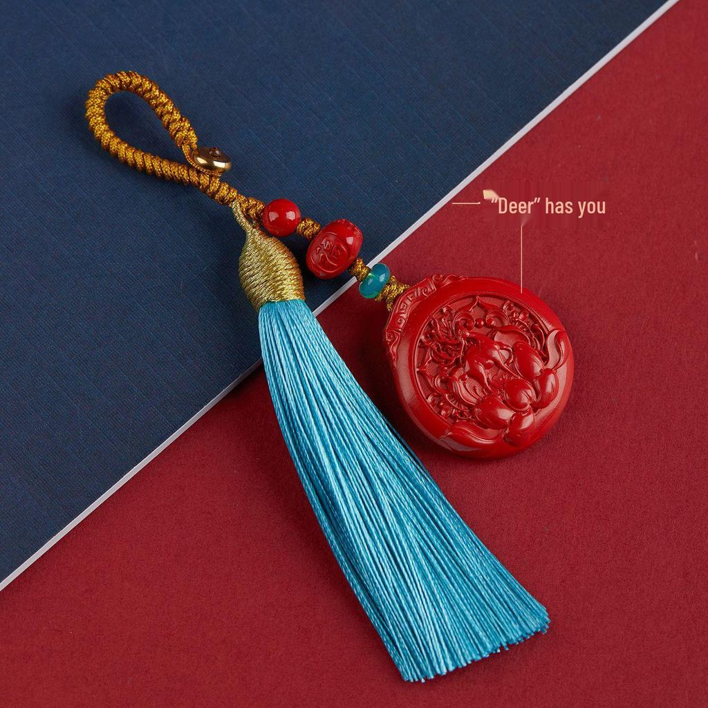 Jingchunlan High Content Cinnabar Red Sand Car Charm with Lucky Cat Guanyin Pixiu