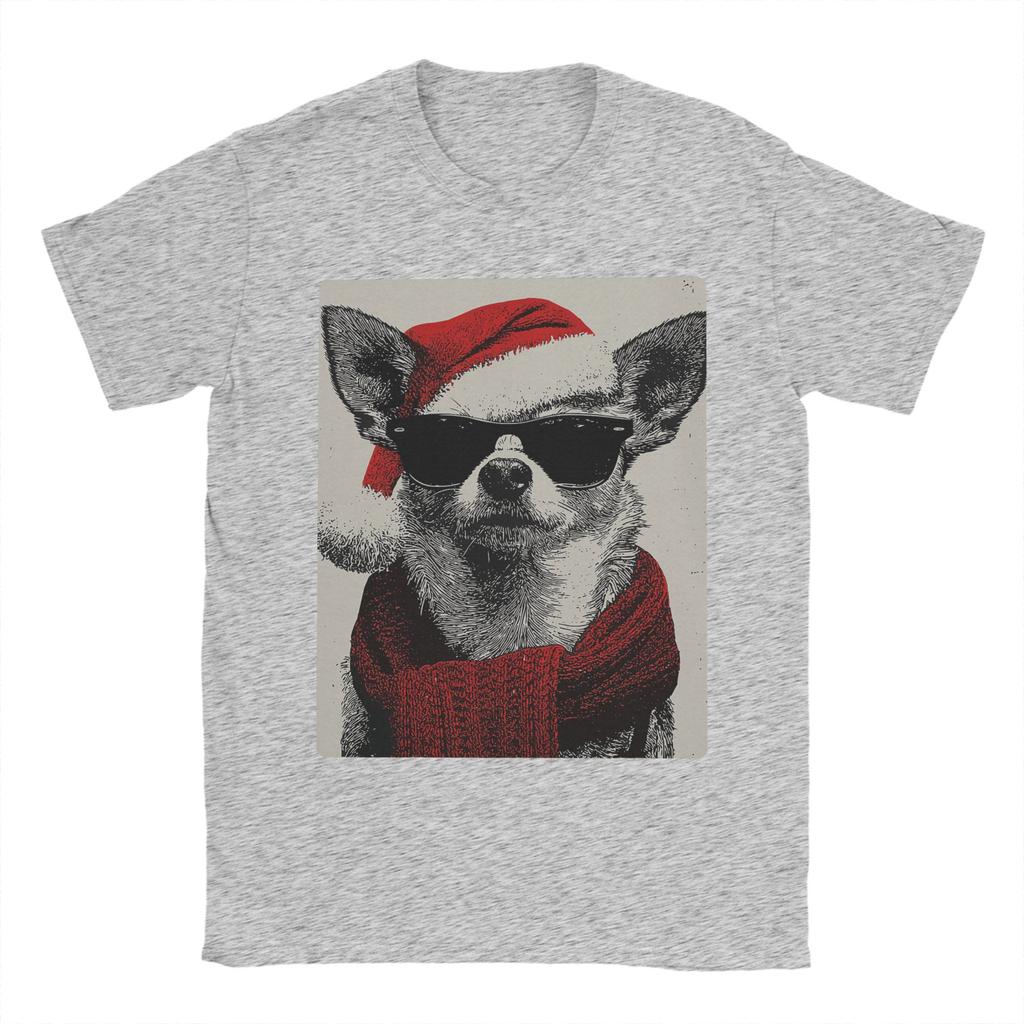 Vánoční čivava se slunečními brýlemi a čepicí Santa Clause, vtipné psí tričko pro muže, úžasná trička, prodyšné tričko, nadměrné oblečení