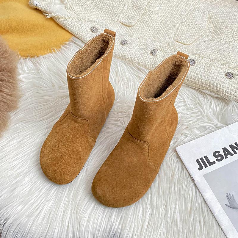 Cowhide Version~ XD5 Leather Velvet Short Boots Can Be Turned Out Snow Boots Women's Plush Short Boots