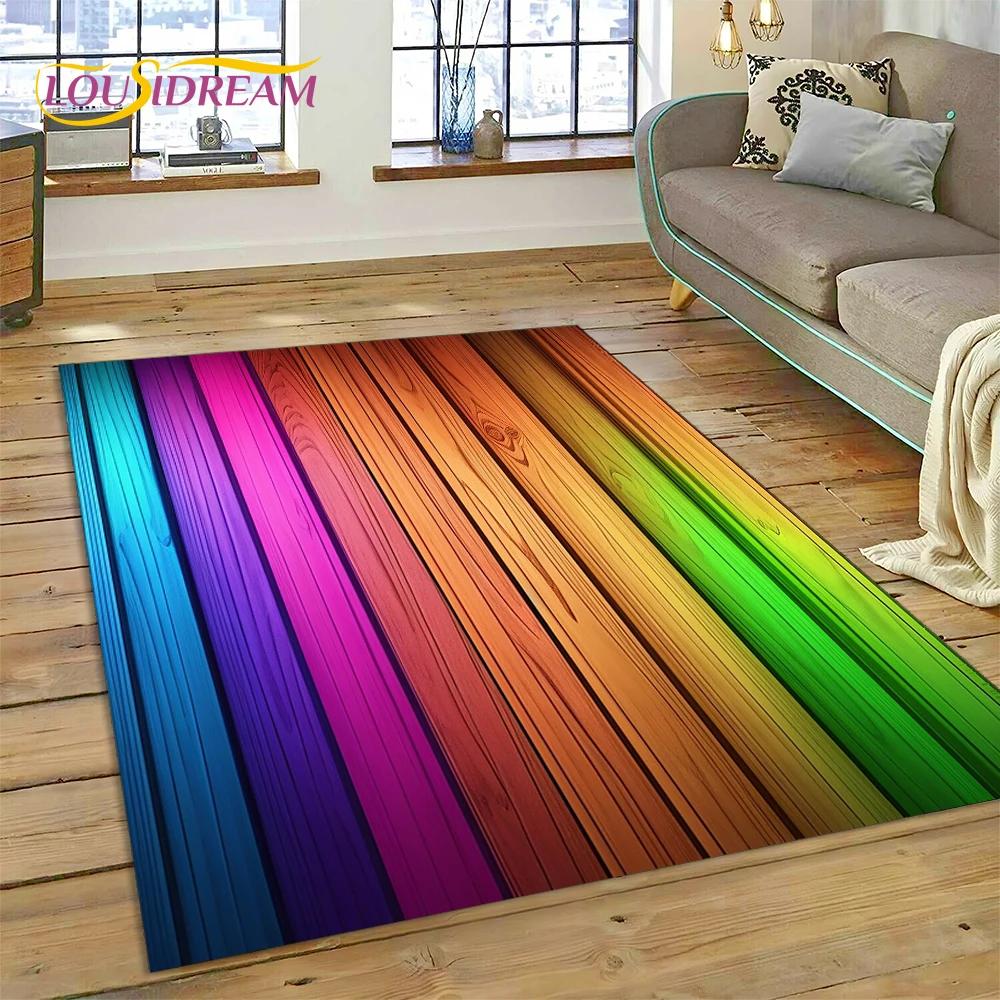 3D Bunt Holzmaserung Holz Kundenspezifischer Teppich Teppich für Wohnzimmer Schlafzimmer Dekor, Fußmatte Rutschfeste Dekoration für Sofa Fußmatte