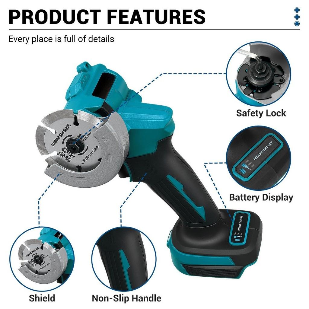 76mm Wireless Adjustable Speed Cutting Machine Portable Woodworking Power Tool Brushless Electric Angle Grinder
