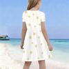 Girls Round Neck Short Sleeve Floral Tree Printed A Line Flared Black Dress