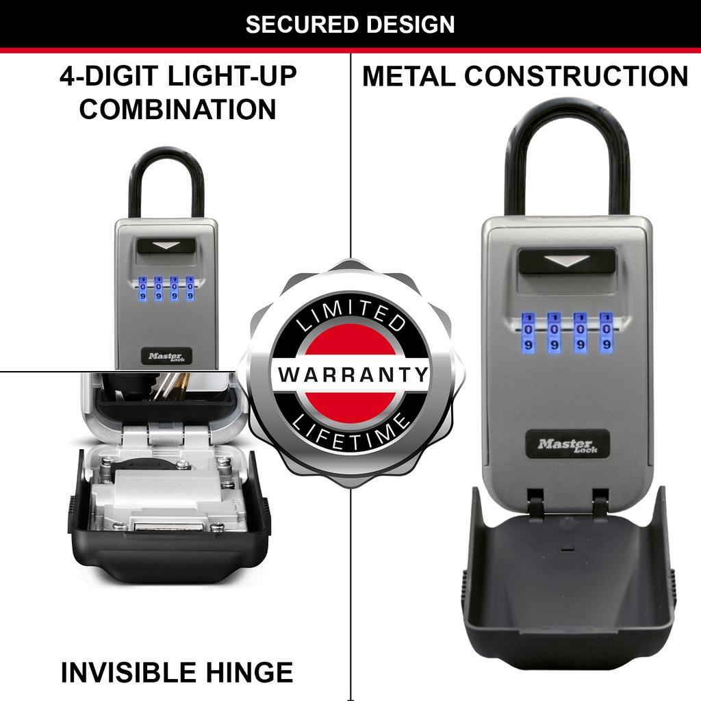 Master Lock Portable Light Up Dial Key Safe with Shackle, Medium, Outdoor