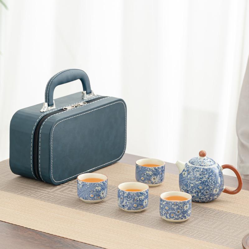 Camping household ceramic open film can raise retro flower teapot Huang Ru tea set, the whole set of kung fu tea