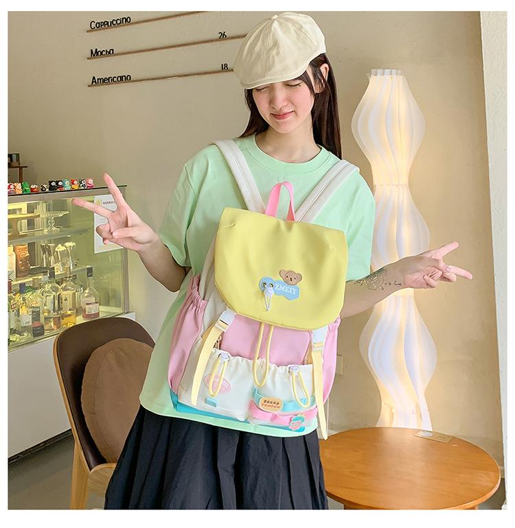 Cute Versatile Commuting Backpack: Large Capacity Color Block Student Bookbag & Casual Travel Drawstring Backpack