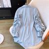 Blusa holgada informal de manga larga con cuello vuelto y rayas estilo coreano para primavera y verano para mujer