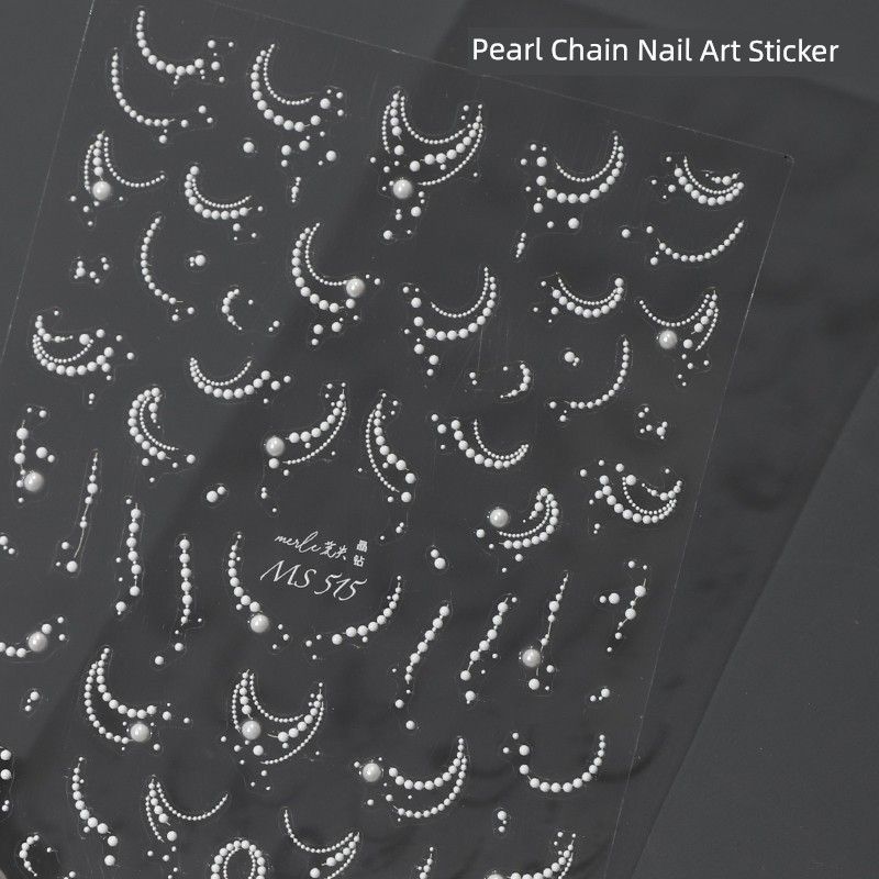 

2025 Internet Hot Pearl Chain Heart Bright Crystal Relief 3D Nail Sticker Nail Ornament Accessories MS515 Pearl Chain Nail Art Sticker