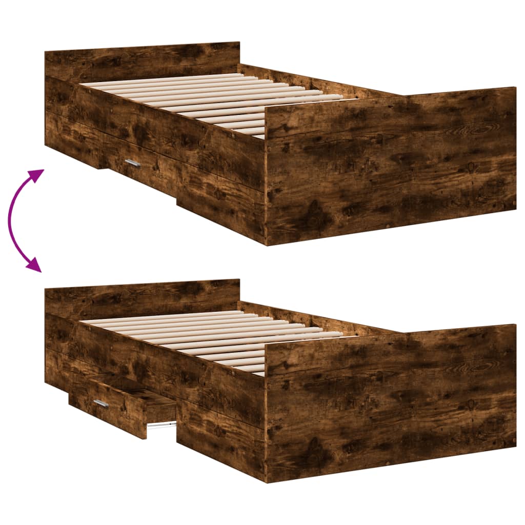 Bed Frame with Drawers Smoked Oak 100x200 Cm Particleboard