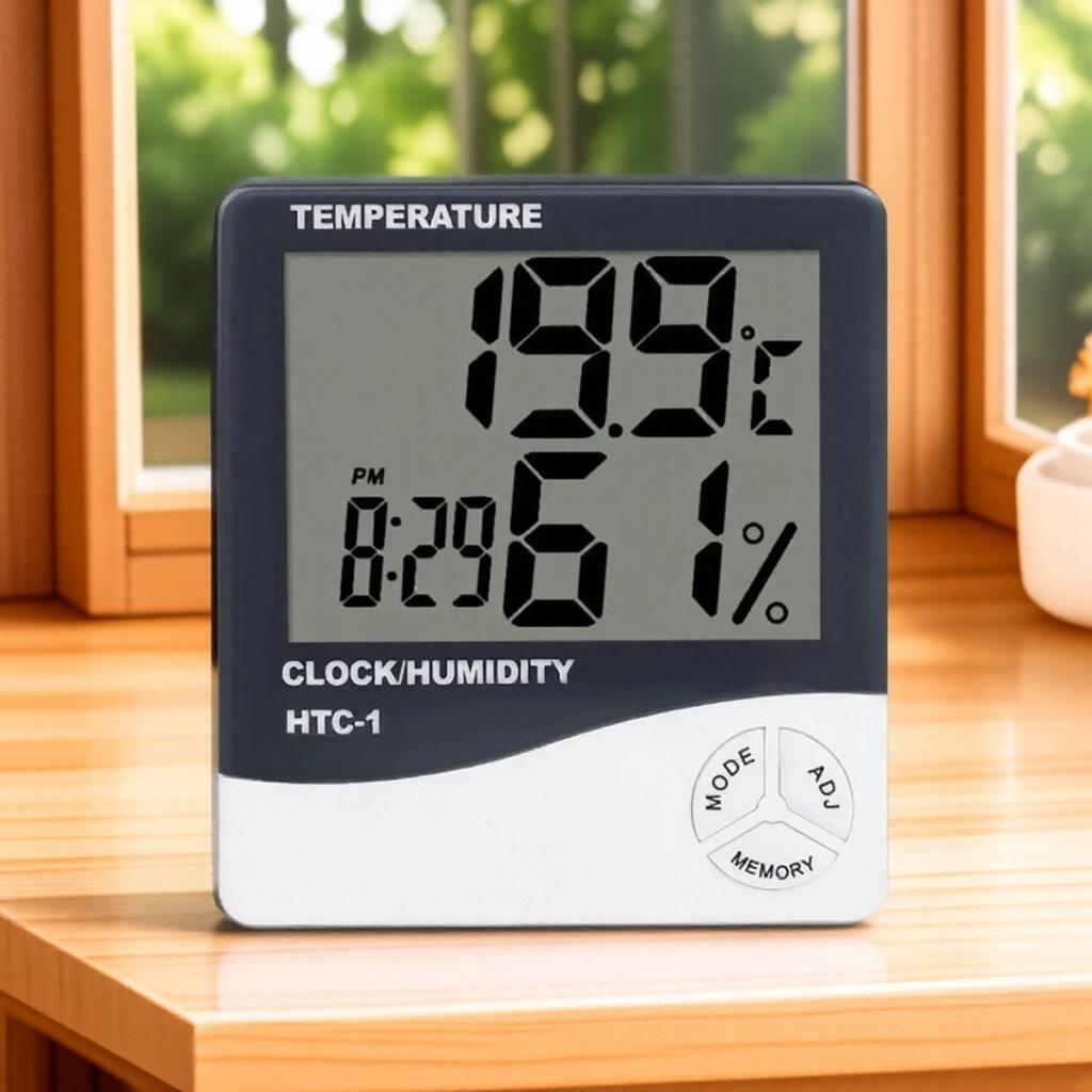 Cyfrowy Termometr Higrometr LCD Stacja Pogodowa Wewnętrzna Zewnętrzna Zegar Monitor Temperatury Wilgotności