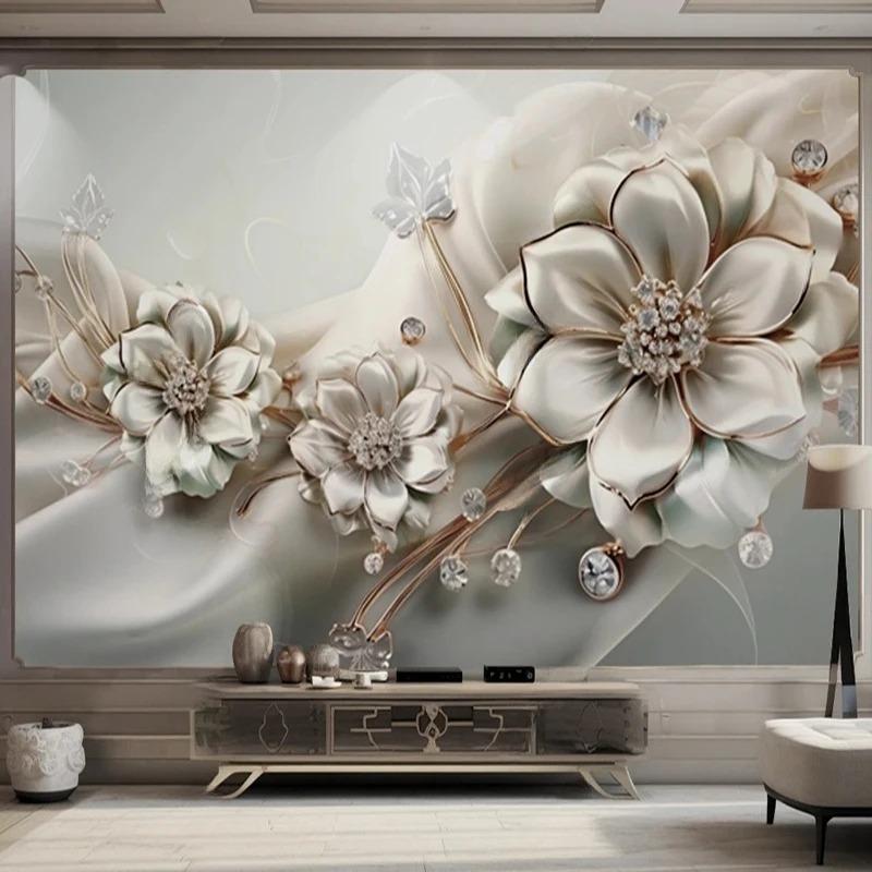 Floral Wallpaper 3d Modern Jewelry Flowers Wall Mural Living Room Tv Sofa Bedroom Wall Paper Home Decor