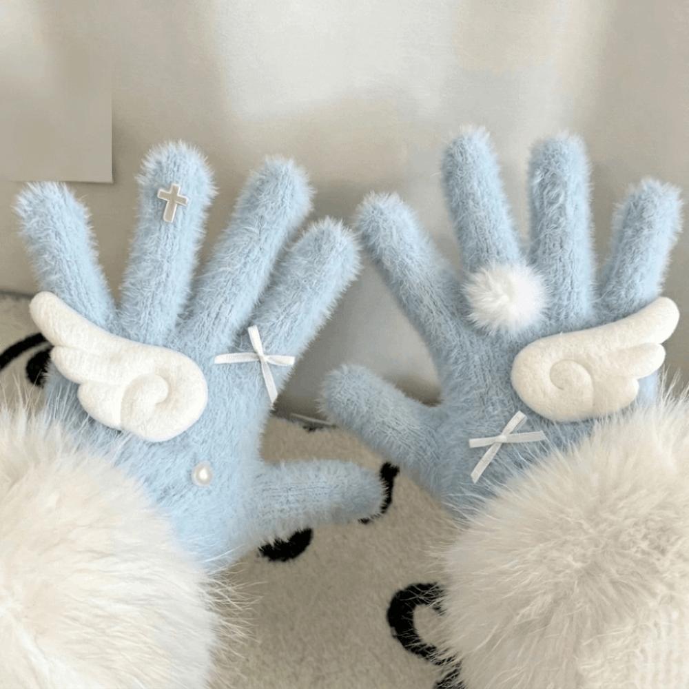 Mink Velvet Knitted Gloves Windproof Five Finger Gloves Fashion Plush Gloves