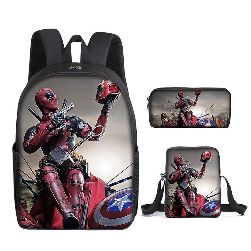 Deadpool 3pcs Student School Bag Backpack Lunch Bags Pencil Case Gifts Kids