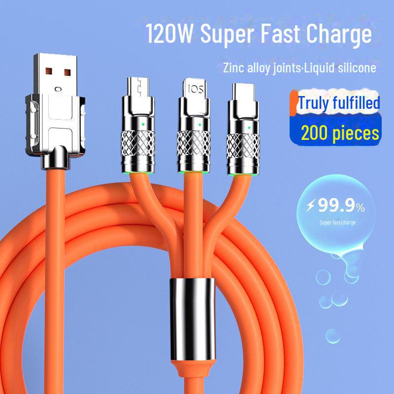 

Jike 120W 3-в-1 сверхбыстрый зарядный кабель для устройств Apple, Huawei и Android Type-C 1.2m Super Fast Charge Custom/OPP Bag/Box