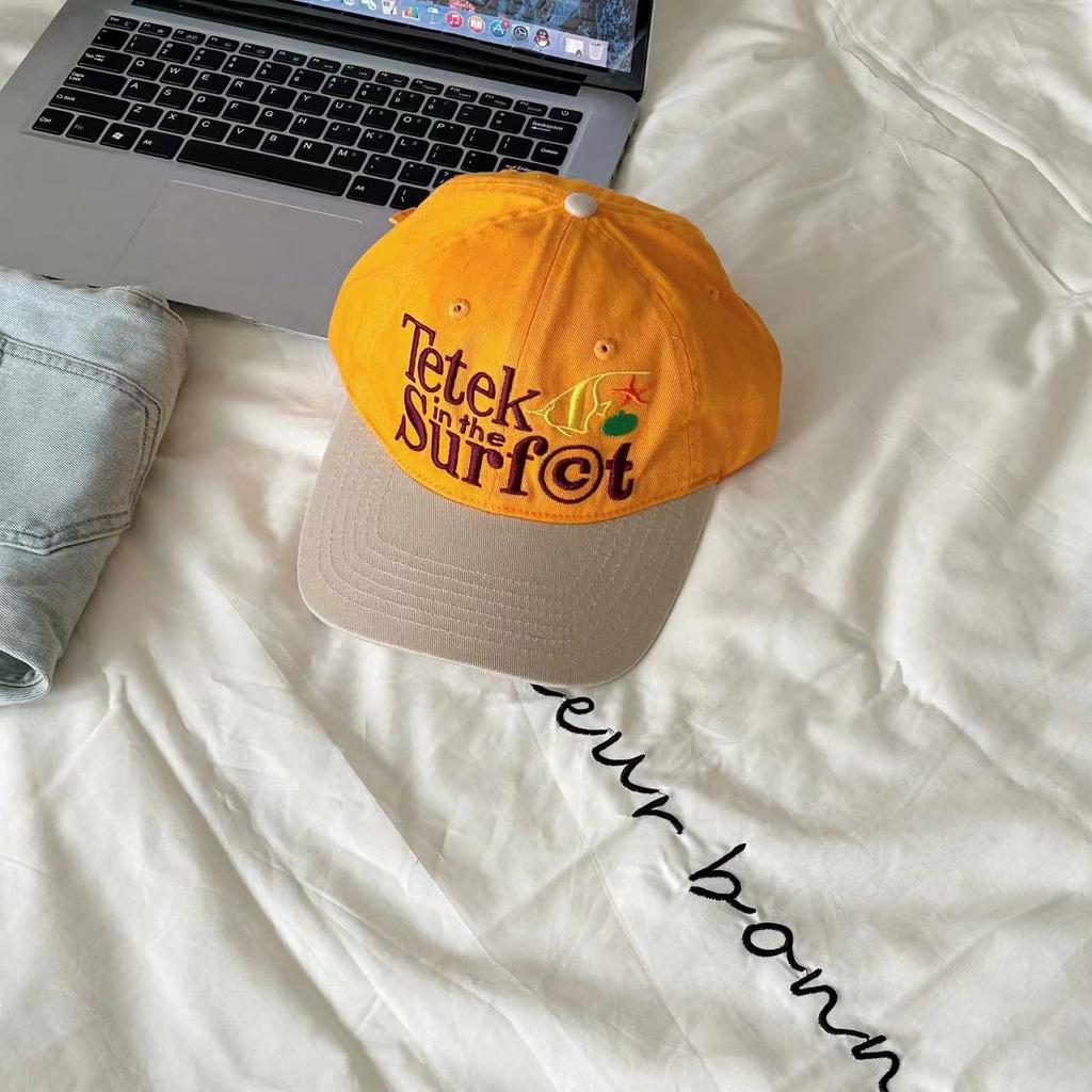 Korean Retro Contrasting Color Pink Baseball Cap Trendy Brand Letter Color Block Baseball Cap Embroidery Ins Soft Top Sun Visor Baseball Cap