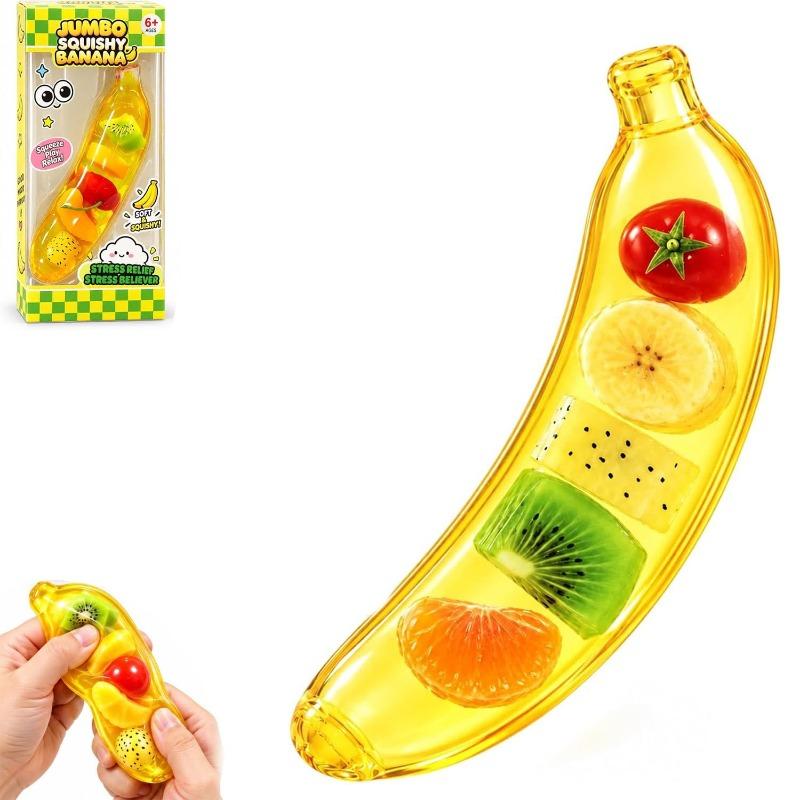 Fruit Filled Squishy Toy, Clear Apple Banana Coconut Oil Squishy with Fruit Inside Soft Durable Slow Rising for Stress Relief