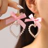 Fashion Sweet Love Heart Bowknot Pendant Hoop Earrings Harajuku Y2k Ribbon Bow Pearl Earings For Women Zircon