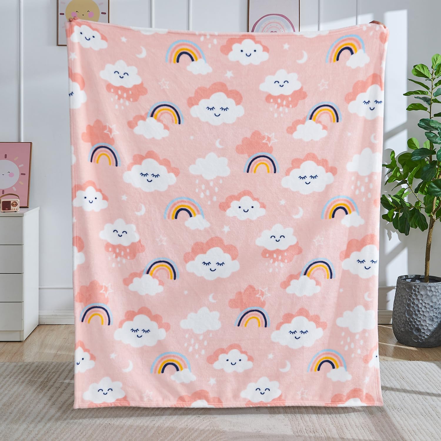 VIKAMA Cute cloud print children s blanket, suitable for boys and girls, soft and comfortable blanket, machine washable 75cmx90cm