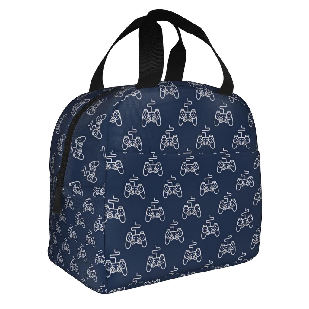 Featuring Neon Game Joystick Controllers Lunch Bag Women Geometric Thermal Cooler Insulated Lunch Boxes for Adult Office