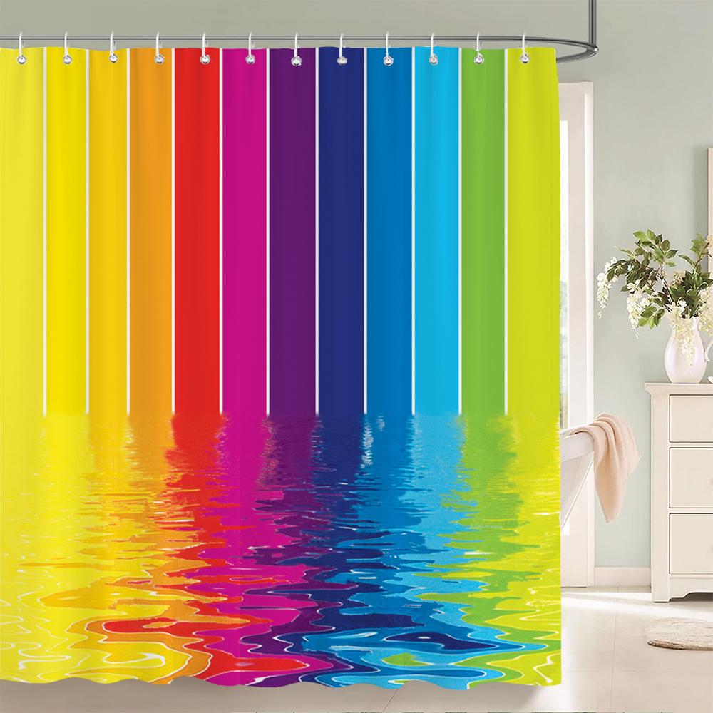 Black and White Striped Shower Curtain With Hooks Waterproof Polyester Fabric Geometric Pattern Home Decor Bathroom Curtain