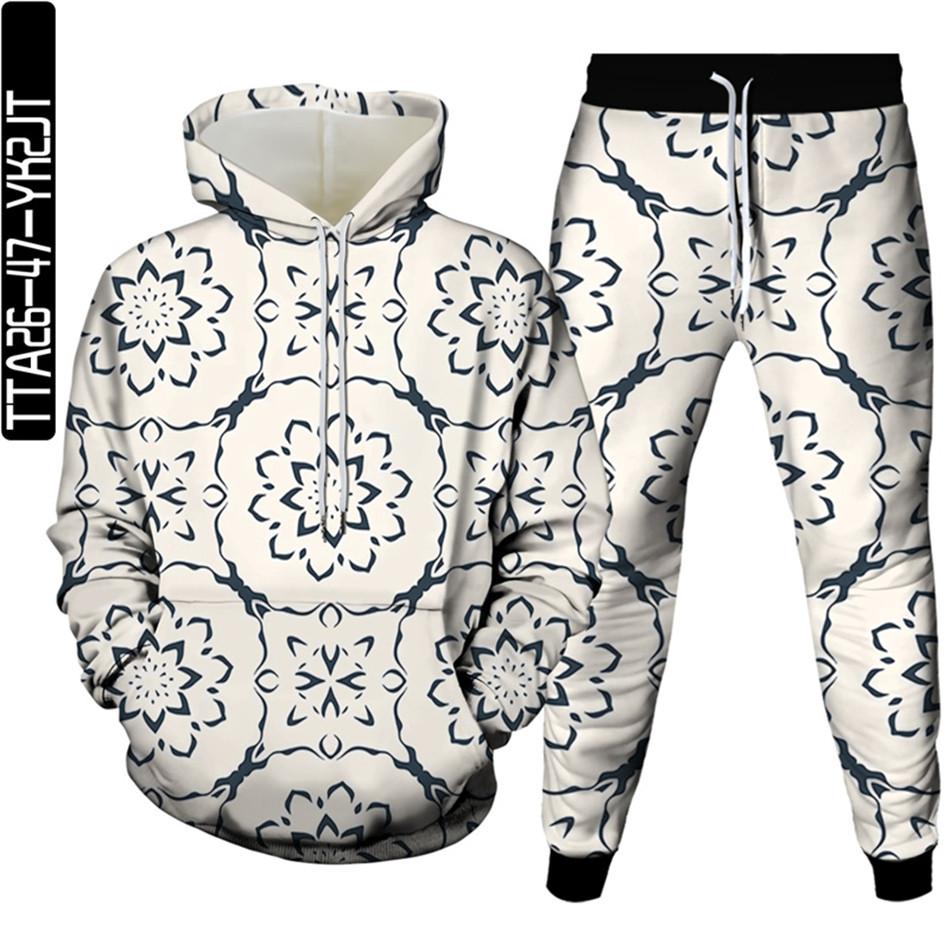 Golden Flowers Male Casual 3D Printed Clothes Sets Luxury Royal Harajuku Autumn Women Hoodies+Trousers 2Pcs Tracksuit Size S-6XL