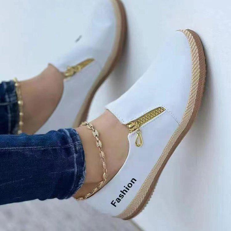 Women's 2024 Spring/Autumn Canvas Platform Sneakers - Solid Color with Large Size Zipper