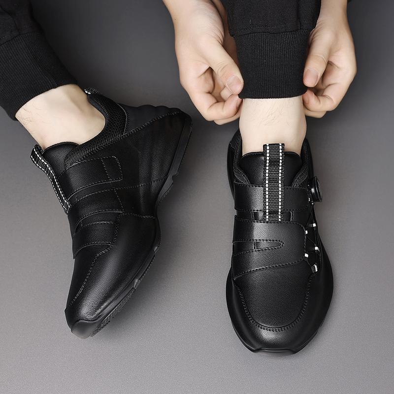 Men's Leather Lace-Up Casual Sneakers Breathable Male Flats Comfortable Walking Shoes for Men Lightweight Athletic Outdoor Shoes