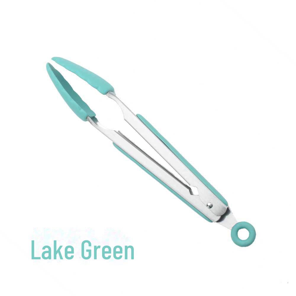 Zelená 12dílná nepřilnavá sada kuchyňského náčiní s dřevěnými rukojeťmi a žáruvzdornou silikonovou špachtlí