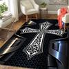 Modern Metal Cross Print Rug - Non-Slip Rectangle Mat for Living Room Bedroom Kitchen Indoor Outdoor, Contemporary Decor Mat