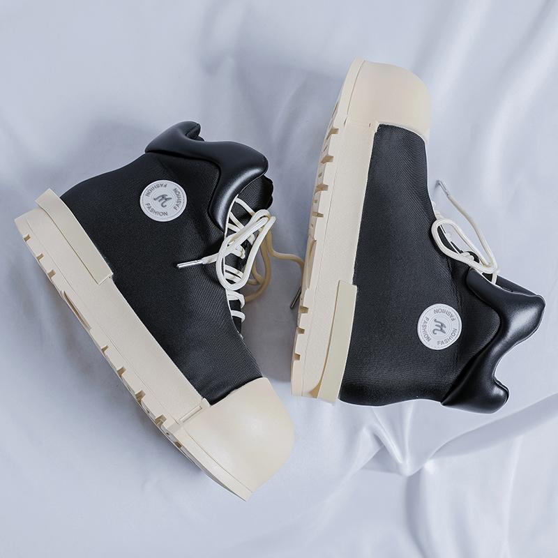 Fashion British Style Men Genuine Leather High Top Shoes Casual Slip-On Thick Bottom Shoes Outdoor Soft Bottom Round Toe Vulcanized Shoe