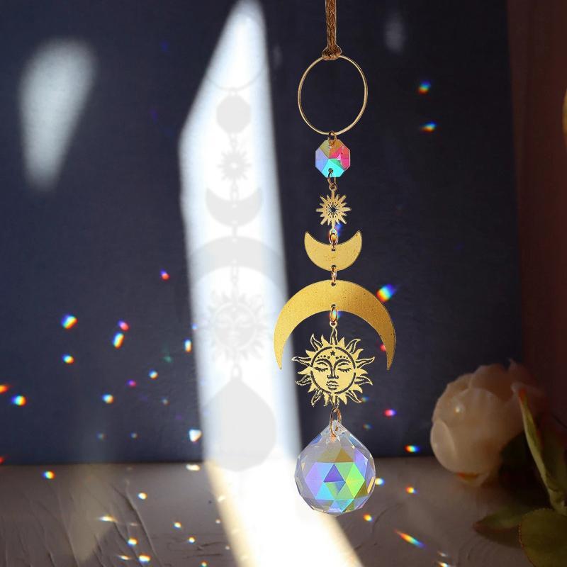 Suncatcher Crystal Rainbow Chaser Wind Chimes Moon Sun Catcher Glass Prism Outdoor Window Decor Home Garden Car Hanging Pendants