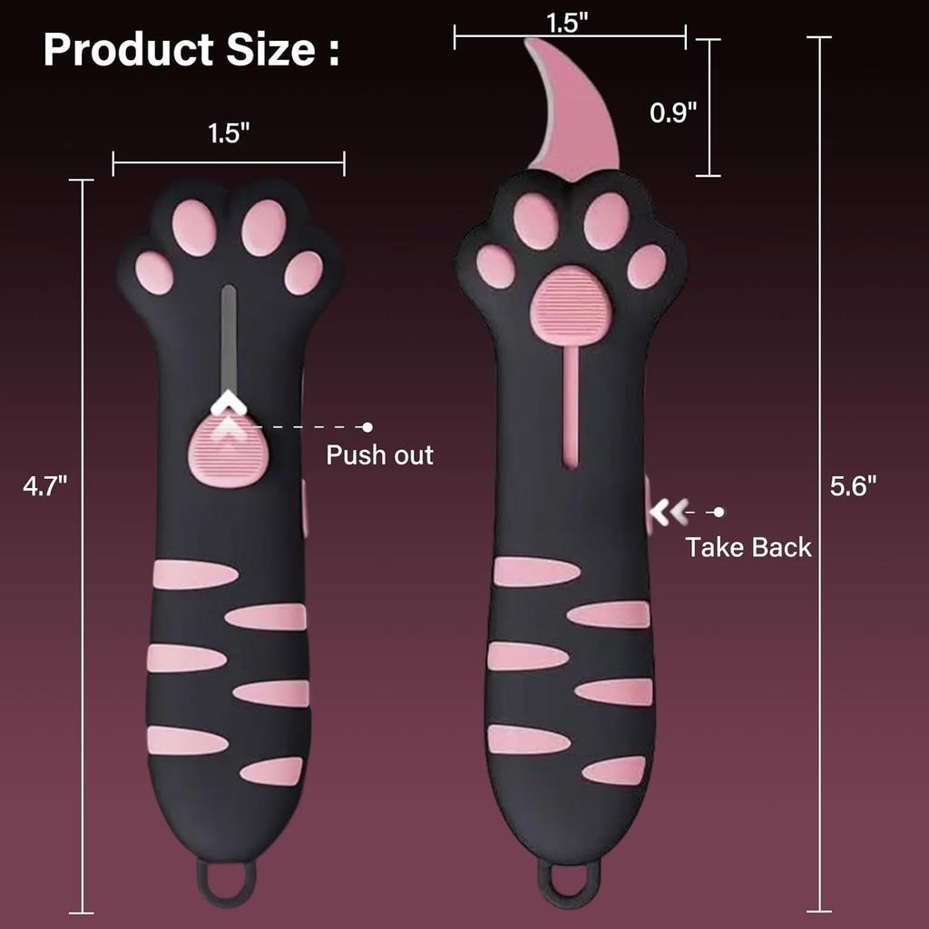 Cat Paw Box Cutter, SKRMISDA Retractable Cat Claw Cutter, Portable Cute Paper Cutter, Carton Sealing Tape Opener for Women, Safe Unpacking Tool for
