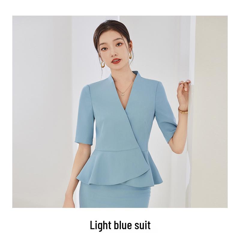 Elegant Women's Summer Skirt Suit for Beauty Salon Receptionists - Professional Goddess Style Workwear