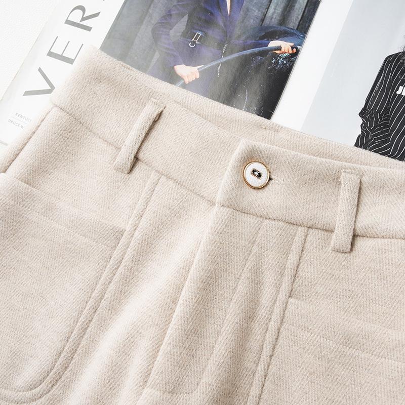 2024 Women's Gray High-Waist Wool Flared Pants – Autumn/Winter Slimming Style