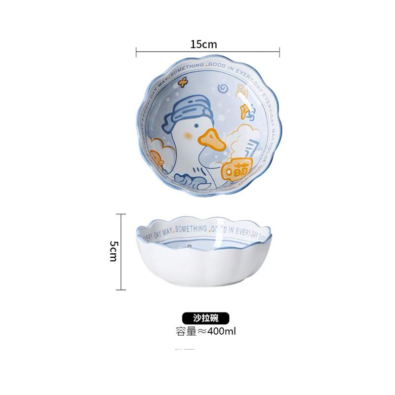 Cartoon Duck Ceramic Bowl High Value Tableware Household Rice Bowl Salad Bowl Underglaze Color Fish Plate Baking Plate Wholesale