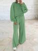 2026 Autumn/Winter Women's Drop Shoulder Bubble Sleeve Pullover & Drawstring Wide-Leg Pants Set