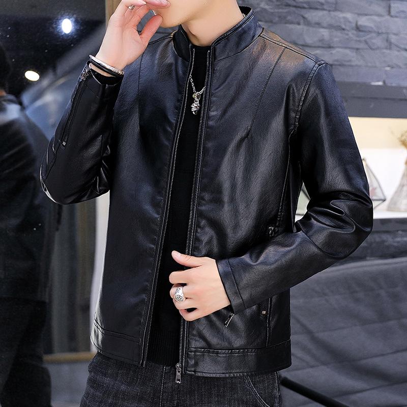 

Осенне-зимнее новое кожаное пальто со стоячим воротником, мужская бархатная куртка из искусственной кожи, корейская версия, облегающее большое пальто, красивая мотоциклетная одежда XXXXXXL
