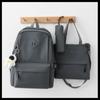 Unisex Advanced PU Schoolbags for College Students High School Elegant Black 3 Pcs Set Backpack with Study Bag Pencil Box