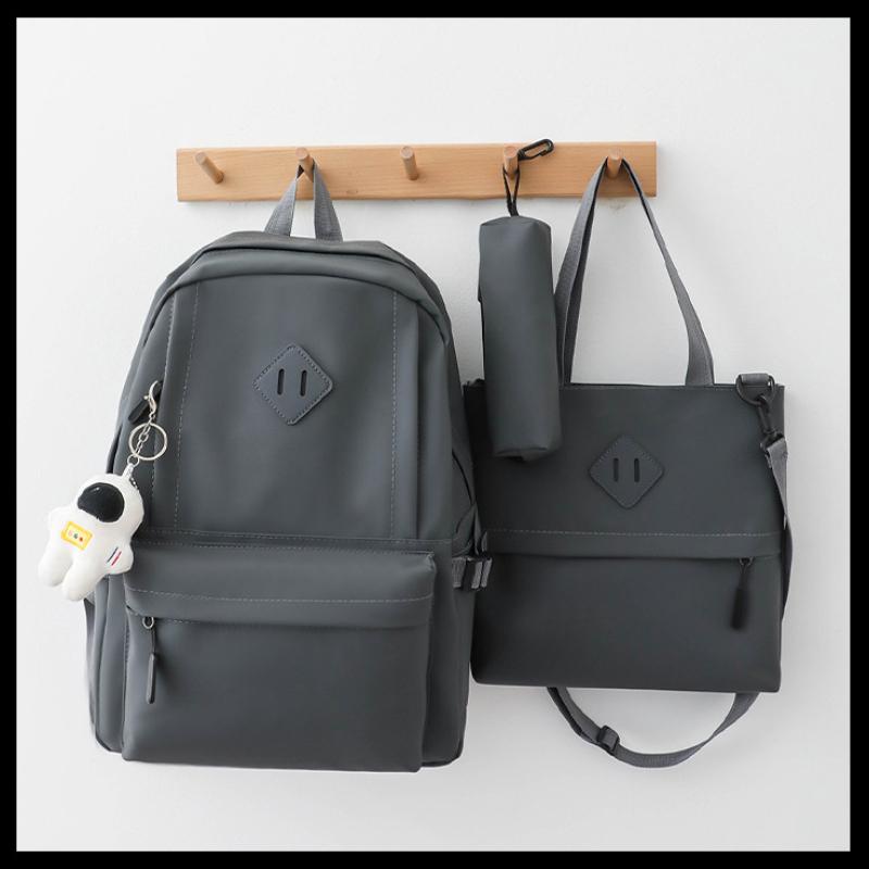 Unisex Advanced PU Schoolbags for College Students High School Elegant Black 3 Pcs Set Backpack with Study Bag Pencil Box