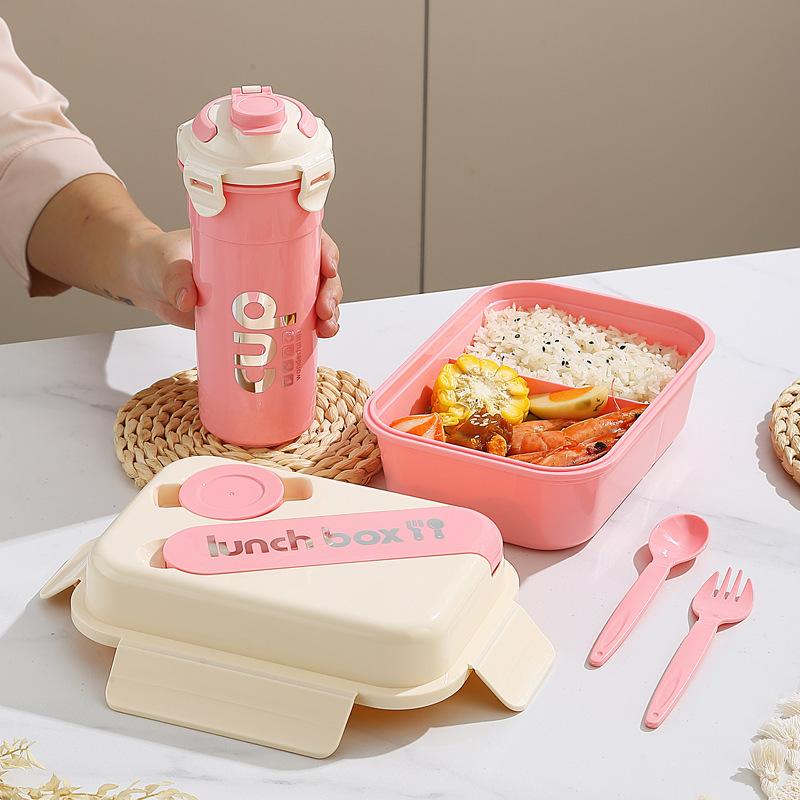 Buckle Macaron Value Lunch Box, Water Cup Dopamine Set, Microwave Oven Heating, Grid Sealing Bento Box