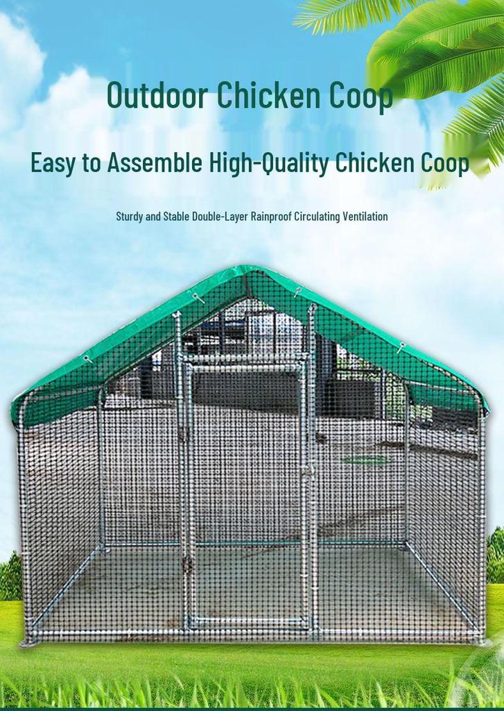 Large Rainproof Outdoor Chicken Coop for Poultry and Peacocks with Windbreak and Pigeon Protection