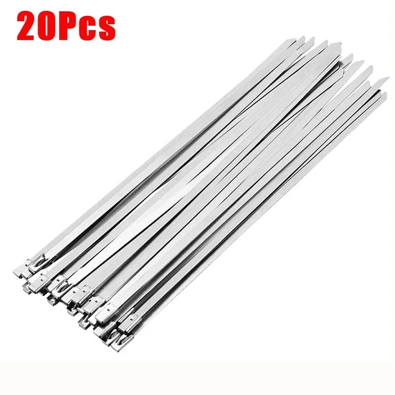 20/40Pcs Stainless Steel Cable Ties Reusable Self-sealing Fastening Ring Cable Tie Multi-Purpose Metal Hardware Cable Organizer